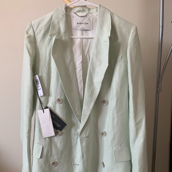 Aritzia Babaton Samuel Linen Blazer, Aqua Essence, Size 4 - Picture 2 of 4